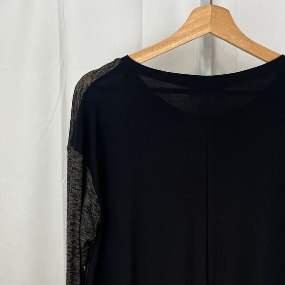 SUN KIM Colorblock Tunic Top Long Sleeve Asymmetric Pocket Hem Black Brown S - Picture 6 of 7